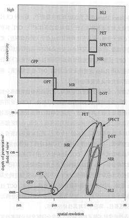 灵敏度和穿透深度分别随空间分辨率的变化关系