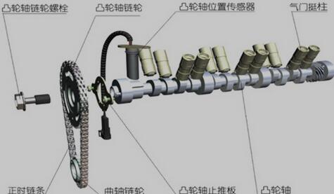 凸轮轴在气门传动中的位置