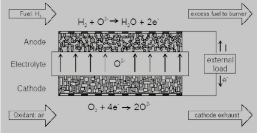  SOFC工作原理示意图[