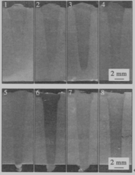 不同电子束流的焊缝截面形貌